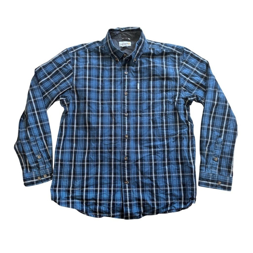 Carhartt Shirt Mens Size L Blue Plaid Long Sleeve Button Up Workwear